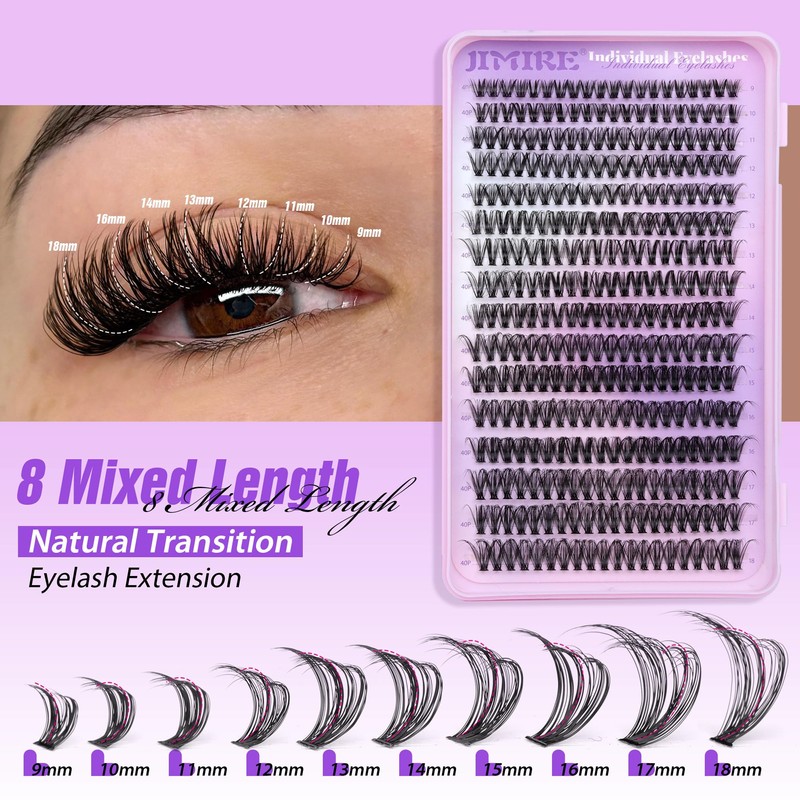 JIMIRE 320Pcs Individual Eyelashes DIY Eyelash Extenison 30D+40D Lash Clusters