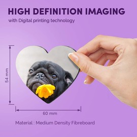 1 x Heart MDF Magnets - Cute Pug Puppy with Marigold Flower 16575