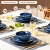 Feastly Plates and Bowls Sets 12 Pieces, Blue Reactive Glaze