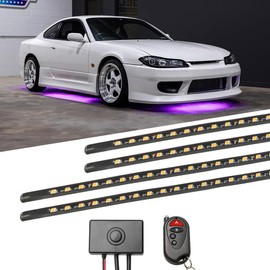 LEDGlow 4pc Purple Flexible Car Slimline LED Underbody Underglow Accent Neon Lighting Kit - 4 Unique Patterns - Water Resistant, Low Profile Tubes - Includes Control Box & Remote