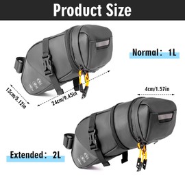 Orizizhic Saddle Bags for Bicycle Black Waterproof Bicycle Saddle Bag Expandable from 1.5 L to 2 L, Road Bike Saddle Bag with Reflective for Bicycle Bag Saddle Road Bike MTB