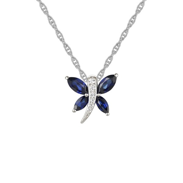 Tirafina - Colgante de libélula de plata de ley con piedras preciosas creadas y zafiro blanco creado con cadena de 45,7 cm, Gema, Zafiro Sintético