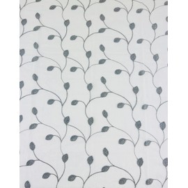 Serafina Home Decorative Sheer Fabric Shower Curtain for Bathroom: White Silver Embroidered Botanical Design Metallic Silver Threading (Rosalee)