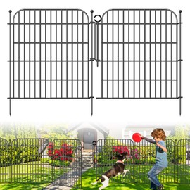 10 Panels Decorative Garden Fence with Gate for Outside, 32 in(H) X 23.6 ft(L) Rustproof Metal Wire Panel Border Fencing with Temporary Ground Stakes, No Dig Animal Barrier for Dog and Patio