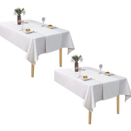 DUALIFE Pure White Table Runner 108 Inch Long 9 FT Farmhouse Style Decorativ Soft Fabric Cloth Runner for Inddor/Outdoor Wedding and Dinner Decor (14 x 108 Inches, White,2 Pieces)
