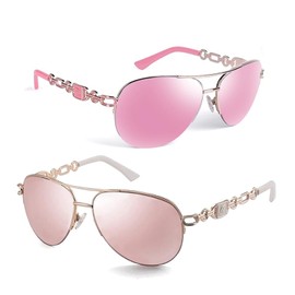 FONHCOO Aviator Sunglasses for Women Men Oversized Metal Frame UV400 Mirrored Sunglasses (Pink/White＆Pink)