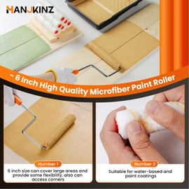 HANJKINZ 9 Pcs 6 Inch Small Paint Roller Kit with Microfiber Paint Roller Covers, Paint Tray with Liner, Mini Paint Roller for Painting Wall, Door, Cabinet