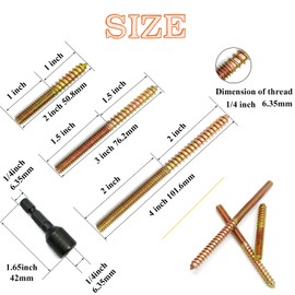 Matrelt 29 Pack 1/4-20" Hanger Bolts 3Sizes 2-4 Inch Include1 pcs Hanger Bolt Driver Double Headed Bolts Wood Dowel Screw Self-Tapping Screw for Furniture Screws Wood Screws Double Screw Threaded Rods