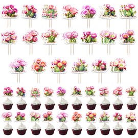 Sleyberoy Cactus Cupcake Toppers - 48 Pcs Mexican Cactus Fiesta Theme for Baby Shower, Birthday, Anniversary, Wedding, Engagement & Bachelor Party Supplies