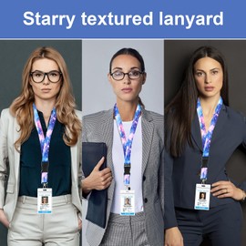 cobee Starry Sky Badge Lanyards, ID Badge Lanyards with Swivel Lobster Clasp and Quick-Release Buckle Starry Sky Crossbody Necklace for Name Badge ID Card Nurse Teacher Student (Starry Sky-B)