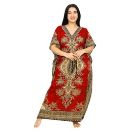 SHYAMVUN Women Kaftan Tunic Kimono Long Maxi Party Dress for Loungewear Holidays Nightwear Beach Cover Up Caftans Free Size (RED)