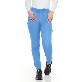 MediChic Womens Ribbed Six Pockets Scrub Joggers Nursing Scrub Pants with 4-Way Stretch Jogger Scrub Bottoms Ceil Blue