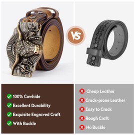 BISON DENIM Western Leather Belt for Men Women Cowboy Cowgirl Mens Buckle Belt for Jeans, Country Belt, Ideal Men's Gifts