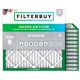 Filterbuy 16x16x1 Air Filter MERV 8 Dust Defense (12-Pack), Pleated HVAC AC Furnace Air Filters Replacement (Actual Size: 15.75 x 15.75 x 0.75 Inches)