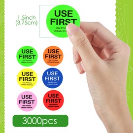 3000 Pcs 1.5 Inch Use First Inventory Control Label Permanent Adhesive Restaurant Quality Food Labels Use First Stickers Food Service Disposable Food Labels Small Circle Stickers (Assorted Colors)