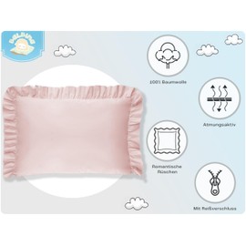 Balbina Pillowcase 40 x 60 cm for Children and Babies, Cotton Pillowcase for Children's Room, Pram or Cot, Cotton Pillowcase with Ruffle and Zip, Light Powder Pink