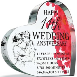 11th Anniversary Plaque Gifts for Wife Husband - Happy Steel Wedding Anniversary - I Love You Romantic Acrylic Heart Gift For Women Men, 100mm x 100mm Present For Couples Eleventh Anniversaries