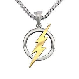 Tapp Collections 316L Stainless Steel Superhero Flash Lightning Bolt Pendant Necklace - Silver and Gold Color