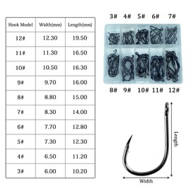Tadipri Fishing Hooks Carbon Steel Fishing Hook Set with Plastic Box Fishing Accessories Set Eyeless Hooks/Eye Hooks 10 Sizes 200 Pieces (Gold and Black)