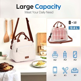 Runmeihe Lunch Bags for Women, Reusable Women's Insulated Lunchbag with Strap,Adults Small Waterproof Cooler Lunch Bags for Work Travel Picnic School (White)