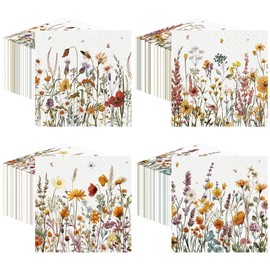 Fulmoon 200 Pieces Autumn Floral Cocktail Napkins Disposable Fall Flower Decoupage Paper Napkins Wildflower Beverage Towel for Summer Fall Party Favor Supplies