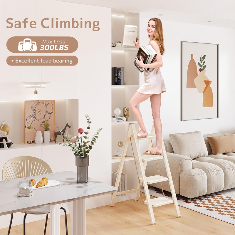GameGem 4 Step Ladder Folding Step Stool with Wide Anti-Slip