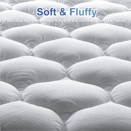 MATBEBY Bedding Quilted Fitted Full Mattress Pad Cooling Breathable Fluffy Soft Mattress Pad Stretches up to 21 Inch Deep, Full Size, White, Mattress Topper Mattress Protector