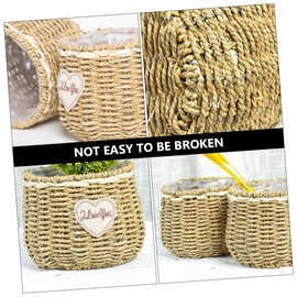 BESPORTBLE 1Pc Khaki Woven Flowerpot Decorative Storage Basket for Home Straw Material for Flower Arrangements Living Bedroom and Office Decor