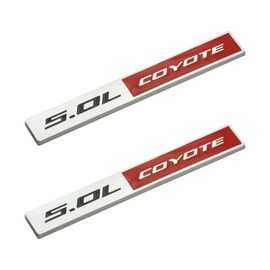 2Pcs 5.0L Coyote Emblem 3D Metal Badge V8 Engine Trunk Fender 5.0 Nameplate Sticker Fit for Universal Car (Silver Red)