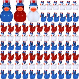 Memorywuu 100 Pcs Patriotic Mini Resin Ducks Independence Day Duck Figurines 4th of July Tiny Duck Figurines Bulk Memorial Day Decor for Micro Garden Landscape(Red, Blue, White)