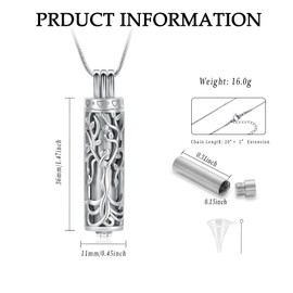 VCCWYQK Cremation Jewellery Urn Necklace for Ashes Pendant Tree of Life with Hollow Bottle Cylinder Cremation Keepsake Memorial Lockets Ash Holder for Women Men Pet, Stainless Steel, No Gemstone