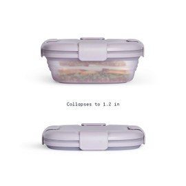 STOJO Collapsible Sandwich Box - Translucent Lilac Purple, 29oz - Reusable Food Storage Container - To-Go Travel Silicone Bowl for Hot and Cold Food - for Meal Prep, Lunch, Camping and Hiking