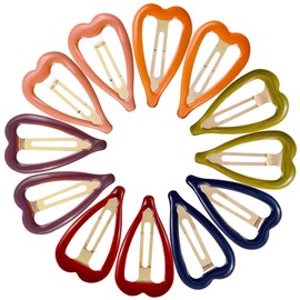 Cptots 12 PCS Metal Snap Hair Clips Heart Shape Hair Barrettes for Women Non Slip Hair Clips For Thick and Thin Fine Hair,Bright Multi-colored,1.9 x 1.1 Inches.
