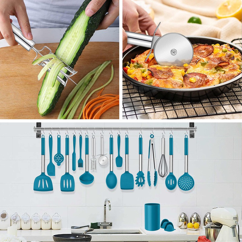 LIANYU 43 Pcs Silicone Kitchen Cooking Utensils with Holder, Heat