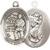 Medium Mens Oval Sterling Silver Saint Christopher Karate Medal Pendant