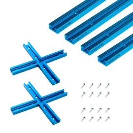 POWERTEC 72083 Double-Cut Profile Universal T-Track & Intersection Kit, 4pc 48 Inch Aluminum T Tracks with 2 Sets 3" T-Track Intersection Kit, Drill Press Table, Router Table, Workbench