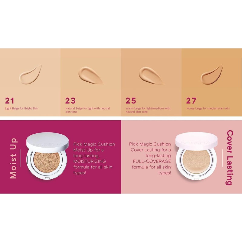Missha Magic Cushion Cover Lasting Foundation SPF50+/PA+++, #21 Light Beige