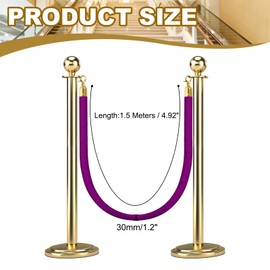 MECCANIXITY Velvet Stanchion Rope 5 Ft/1.5 M, Barrier Rope Velvet Carpet Ropes with Snap Hooks for Posts Stands Queue Divider Crowd Control, Purple Golden