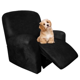 molasofa Recliner Chair Covers - 4 Pieces Leather Like Large Recliner Covers with Pocket Soft Non Slip Stretch Recliner Slipcover for Lazy Boy Recliner Chair Washable Furniture Protector (Black)