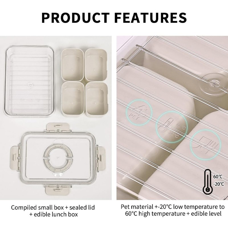 Small Snackle Box Container with Lid, 4 Compartment Travel Snack