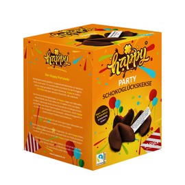 Happy Party, Happy Schokoglückskeks, vegan, in einer 10er Box, mit inspirierenden Botschaften (1 Box = 10 Glueckskekse à 6g)