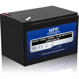 NPP 12.8V 12Ah LiFePO4 Battery, Rechargeable Deep Cycle Lithium Iron Phosphate Battery with 10A BMS, 4500+ Cycles, for Solar, RV, Marine, Fish Finder, Kids Toy, Emergency Light, UPS Backup