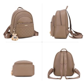 [BAGOK] Women's Backpack Small Mini Backpack Large Capacity Lightweight Cute Commuting School Travel Casual Multi-functional Gift Girls Women Business Doll Pendant, C-Brown