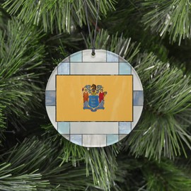 New Jersey Christmas Ornament - Faux Stained Glass Design Effect Featuring State Flag - 2024 Acrylic Tree Decoration - Holiday Gift and Home Decor