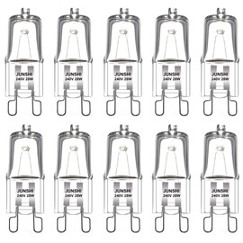 JUNSHI G9 ECO 28W=40W 240V,2800K Warm White,Dimmable 370 Lumens Safety Fused Halogen Clear Bulbs Lamps Capsules,10 Pack