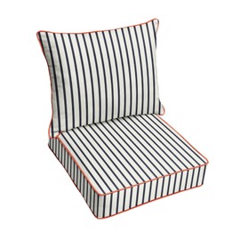 Sunbrella Blue White Stripe with Melon Indoor/Outdoor Corded Pillow - Richloom Nesco Stone, 23.5 in, 23 in, 12.0