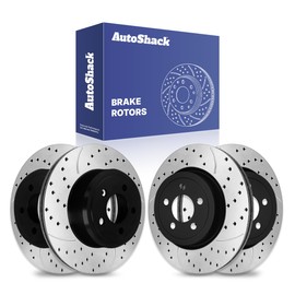 AutoShack Front & Rear Drilled & Slotted Brake Rotors Replacement for 2005-2008 Dodge Magnum 2006-2014 Charger 2009-2014 Challenger 2005-2014 Chrysler 300 E-Coated 4-PC Set ShadowGuard