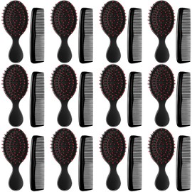 Nuogo 24 Pcs Mini Wet Hair Brush Hair Combs Set Travel Detangling Brush Soft Bristles Wet Dry Kids Hair Brush 12 Detangler Small Hair Brushes 12 Plastic Hair Combs for Baby (Black)