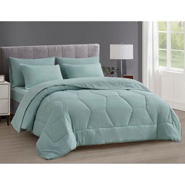 Chezmoi Collection Piper Queen Bed in a Bag 7-Pieces Honeycomb Geometric Hexagon Quilted Soft Washed Double Brushed Microfiber Comforter with Sheets Lightweight All Season Bedding Set (Queen, Aqua)
