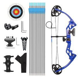 WUXLISTY Compound Bow and Arrow for Youth and Beginner, Archery Bow Set for Kids 8-12, 16-20 lbs Draw Weight, 17.3"-26" Draw Length (Blue)